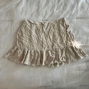 Linen Raw Hem Mini Skirt